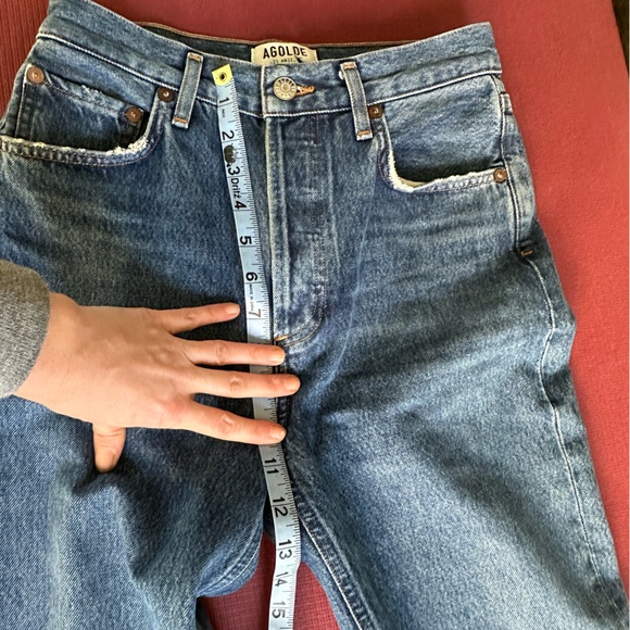 AGOLDE Riley Medium Blue Wash Buttonfly Raw Hem Jeans 25 - Picture 10 of 11